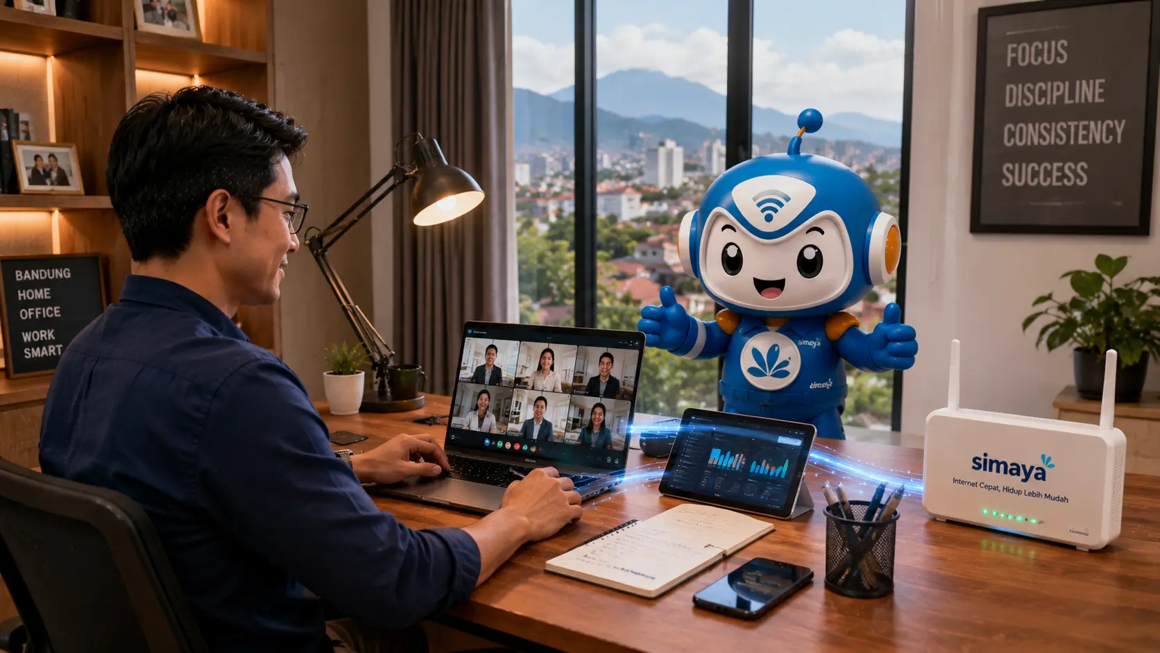 Pekerja melakukan Work From Home dengan internet cepat dari Simaya.