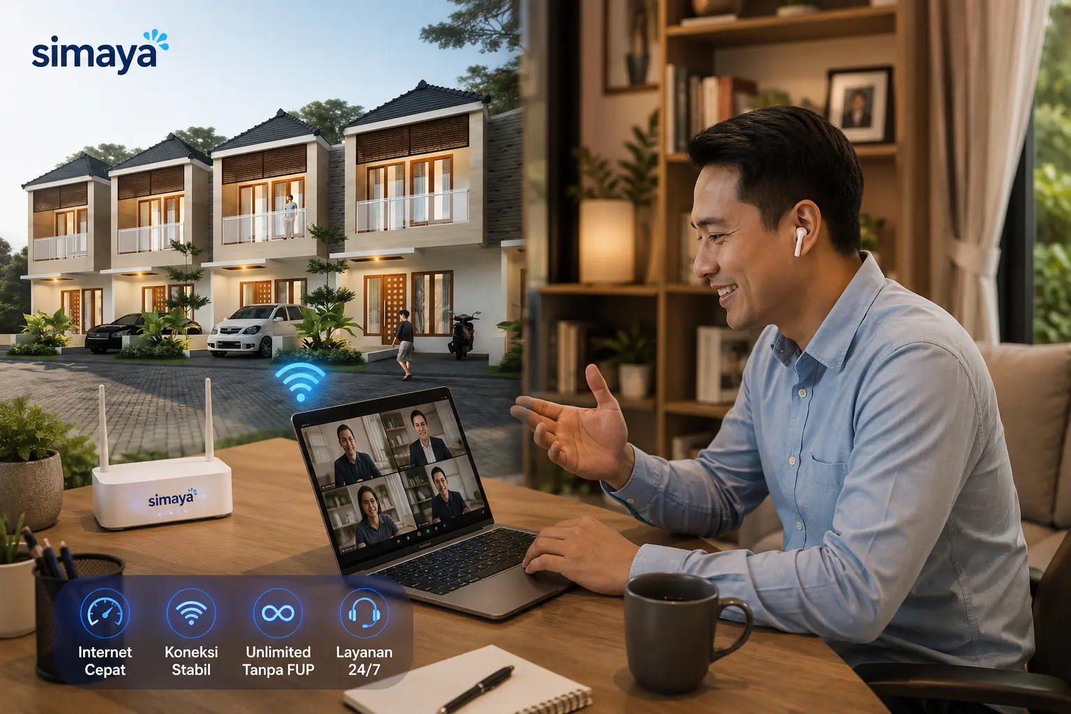 Bekerja dari rumah menggunakan WiFi cepat di Soreang