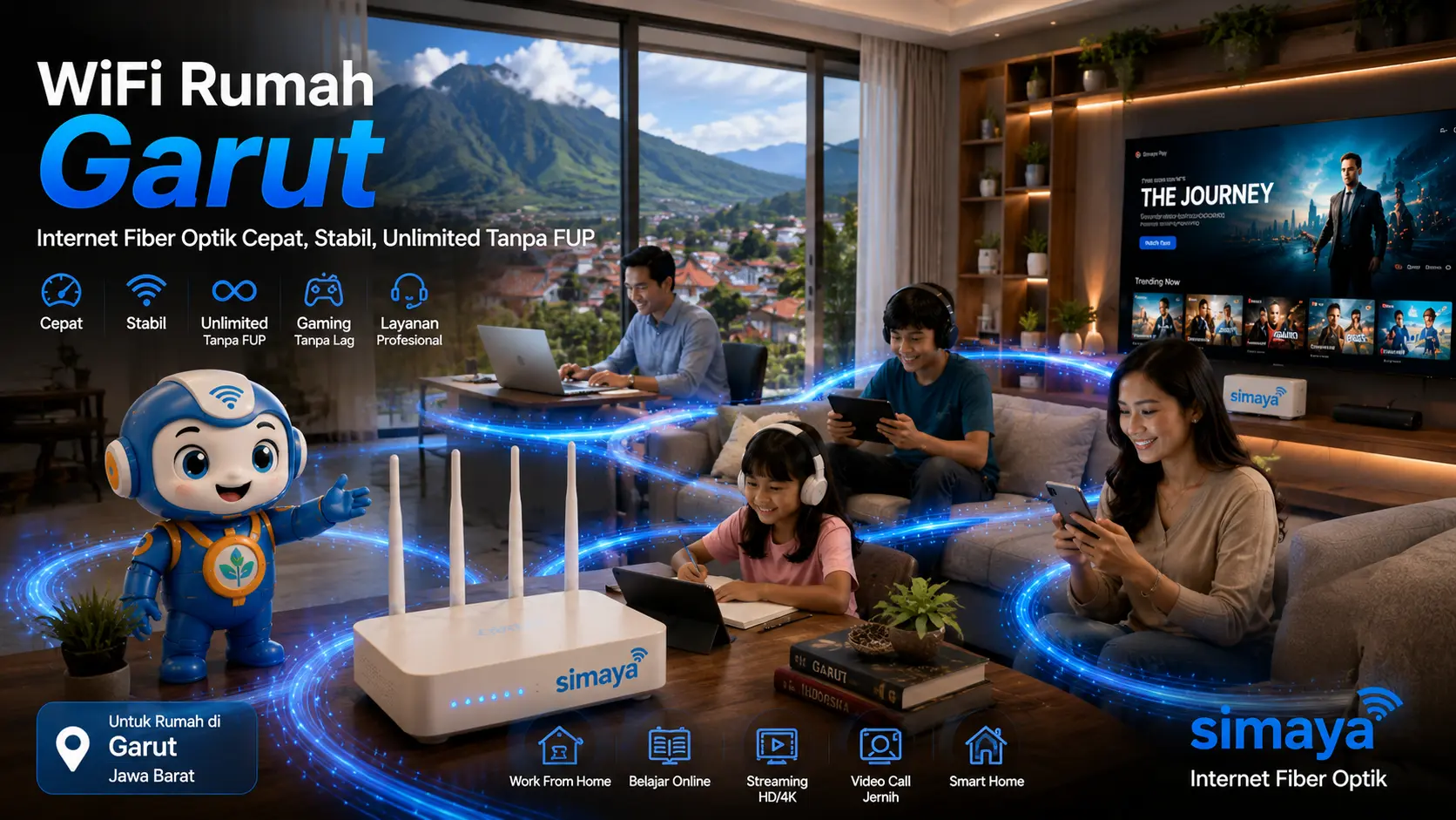 WiFi Rumah Garut menggunakan internet fiber optik Simaya.