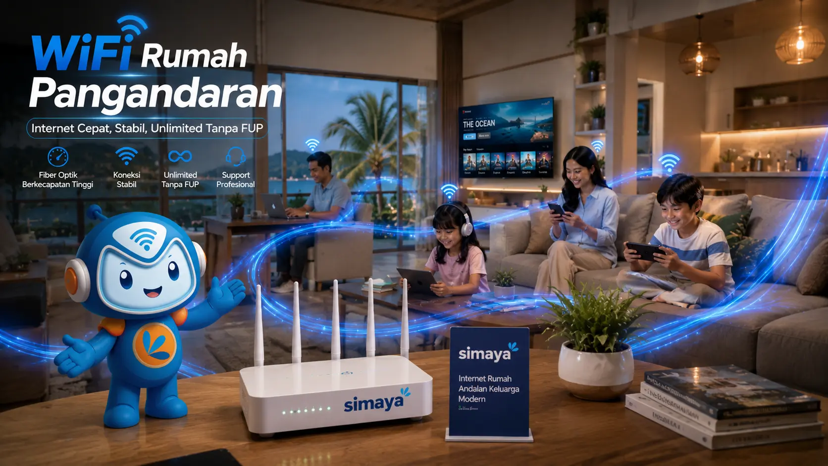 WiFi rumah Simaya menghadirkan internet fiber optik cepat dan stabil di Pangandaran.