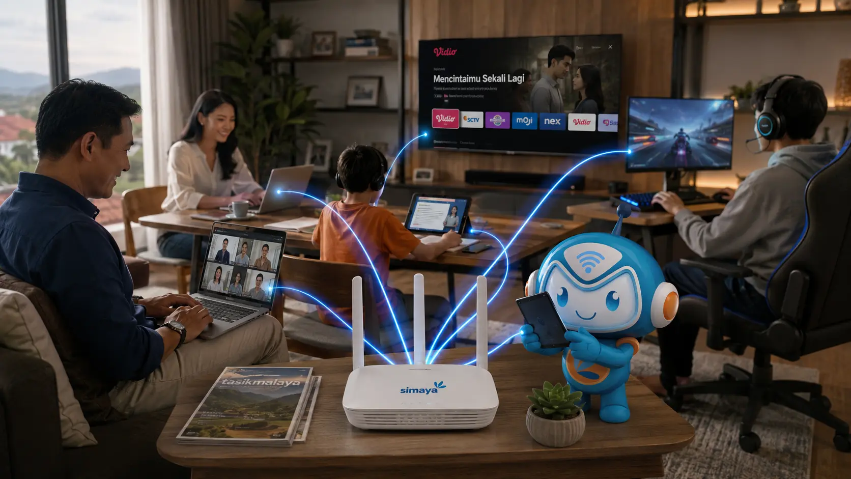 Internet broadband Simaya mendukung kerja, belajar, streaming, dan gaming di Tasikmalaya.