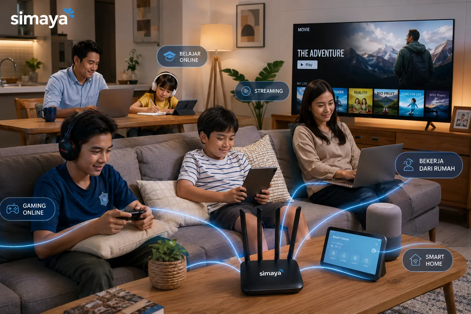 Streaming, gaming, dan meeting online menggunakan WiFi Simaya