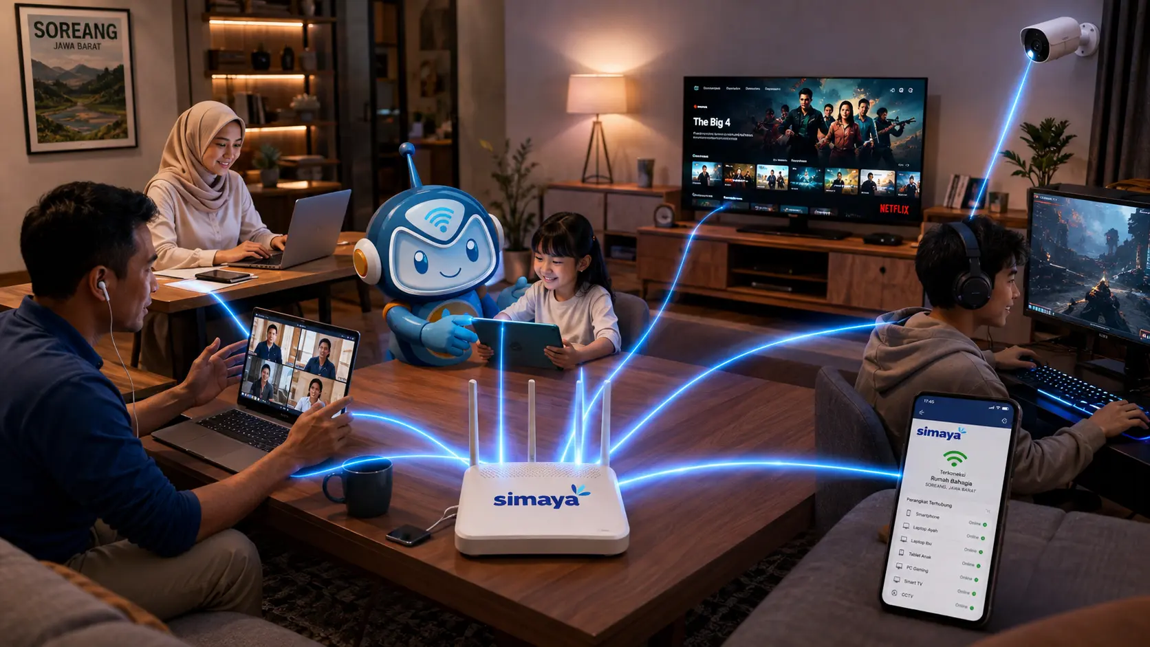 Internet Simaya mendukung kerja, belajar, streaming, dan gaming di Soreang.