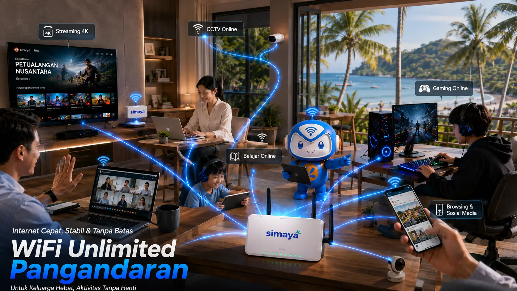 WiFi unlimited Simaya mendukung streaming, gaming, kerja, dan belajar di Pangandaran.