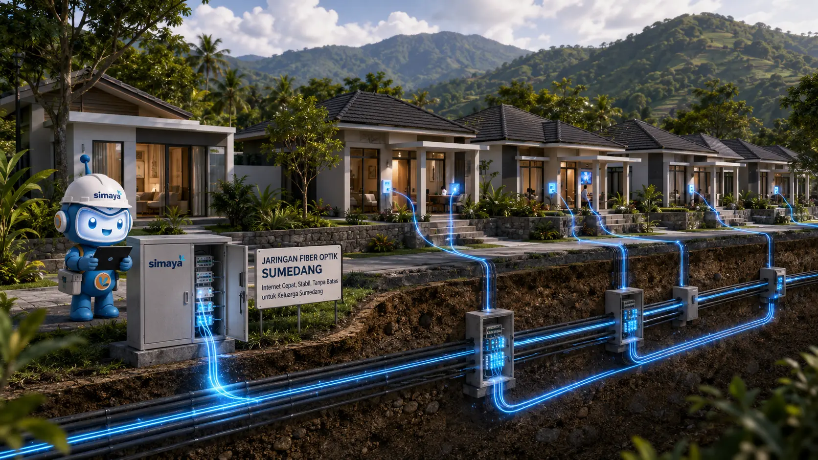 Jaringan fiber optic Simaya untuk WiFi rumah di Sumedang