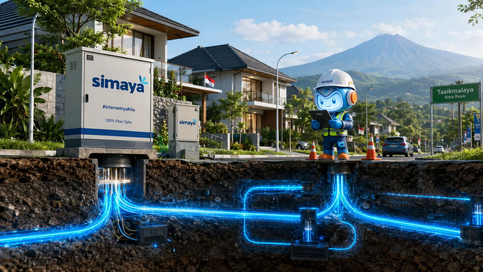 Infrastruktur fiber optik broadband Simaya di Tasikmalaya.