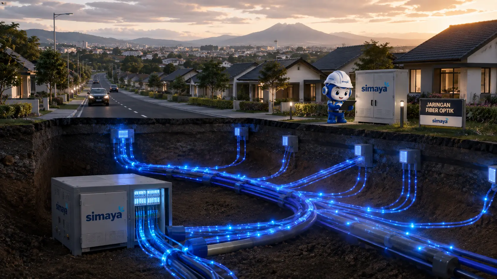 Infrastruktur fiber optik Simaya di kawasan Tasikmalaya.