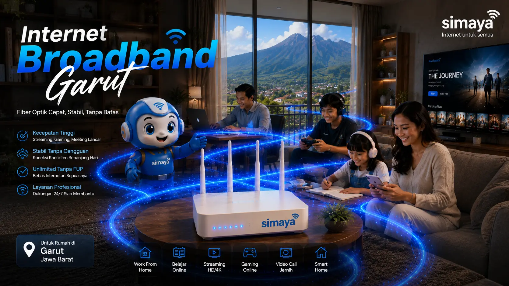 Internet Broadband Garut menggunakan jaringan fiber optic Simaya untuk rumah modern.