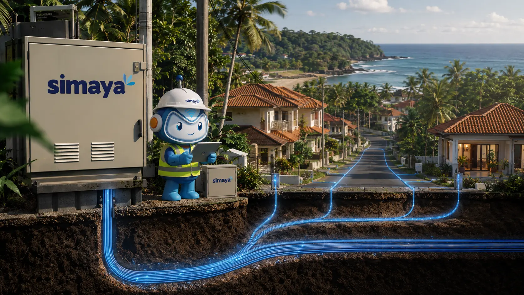 Infrastruktur fiber optik Simaya untuk internet rumah di Pangandaran.