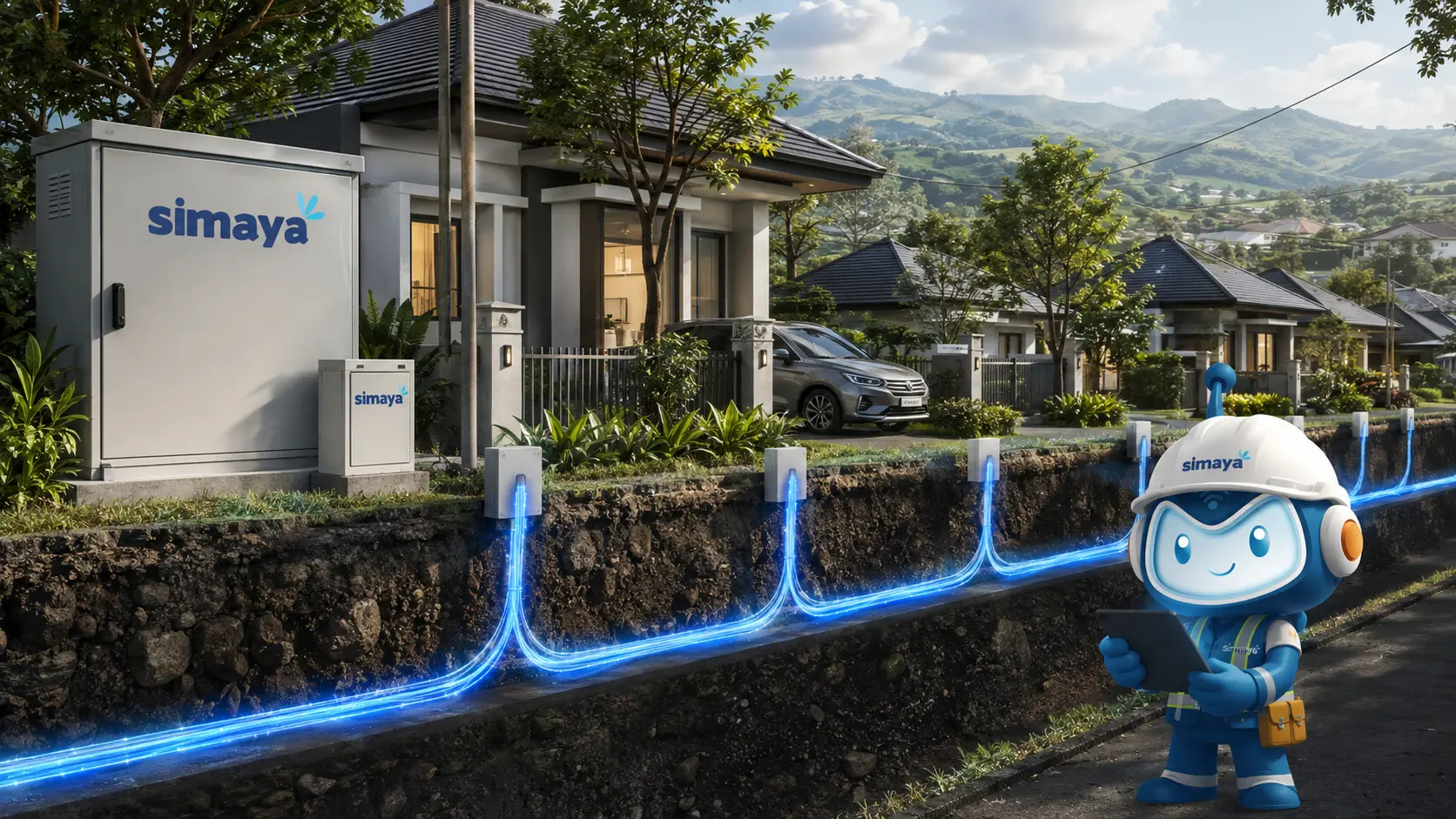 Jaringan fiber optik Simaya mendistribusikan internet ke rumah di Subang.
