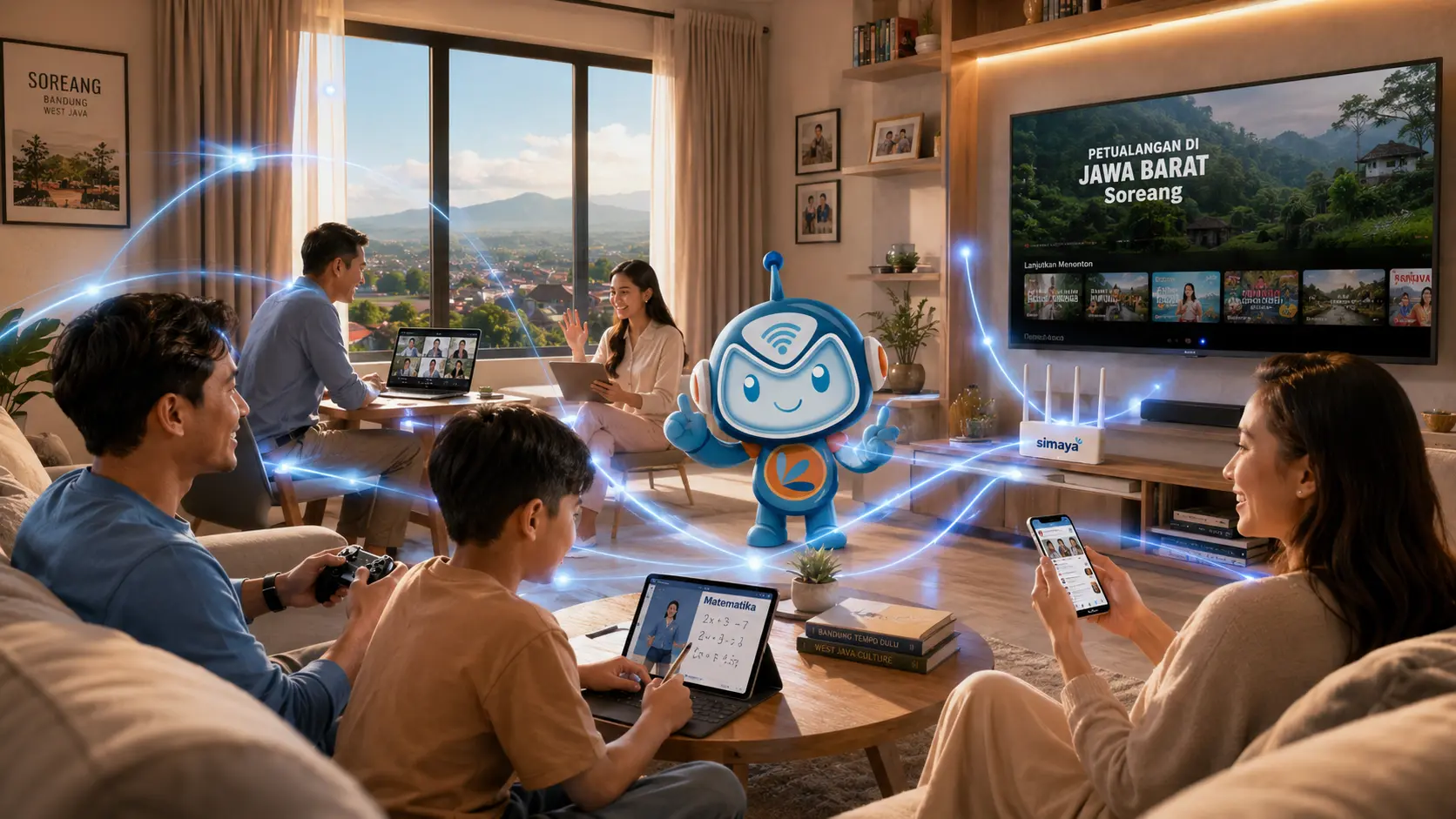 Keluarga di Soreang menggunakan internet Simaya untuk berbagai aktivitas digital.
