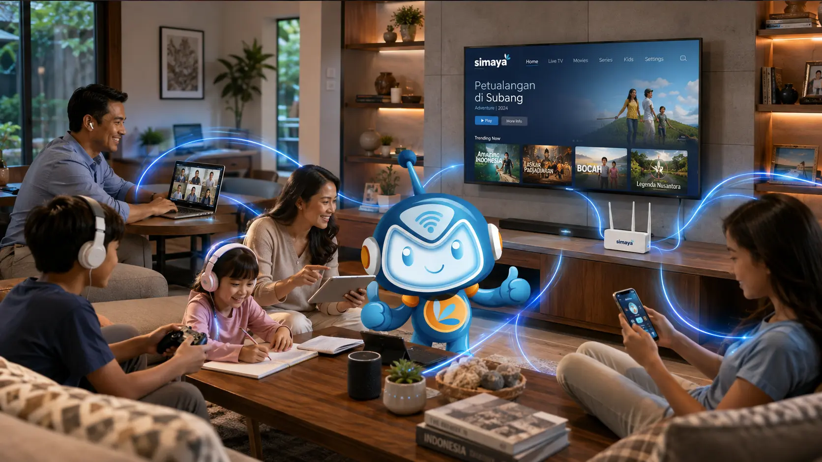 Keluarga di Subang menikmati internet cepat dan stabil bersama Simaya.