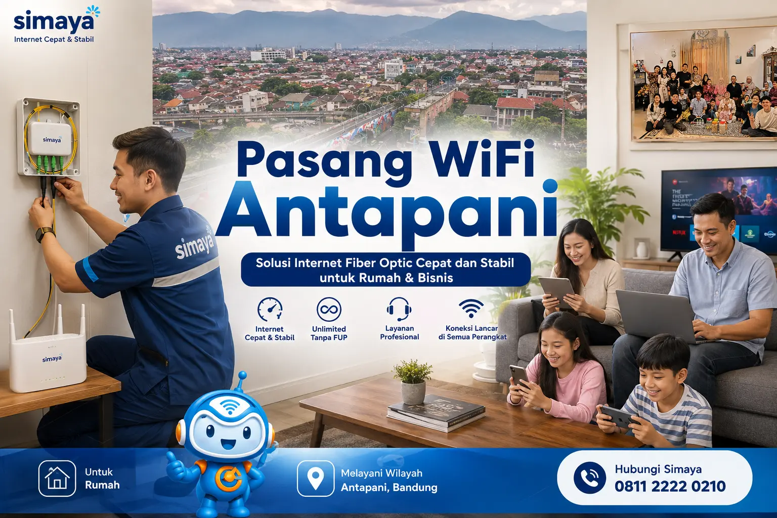 Pasang WiFi Antapani menggunakan internet fiber optic Simaya