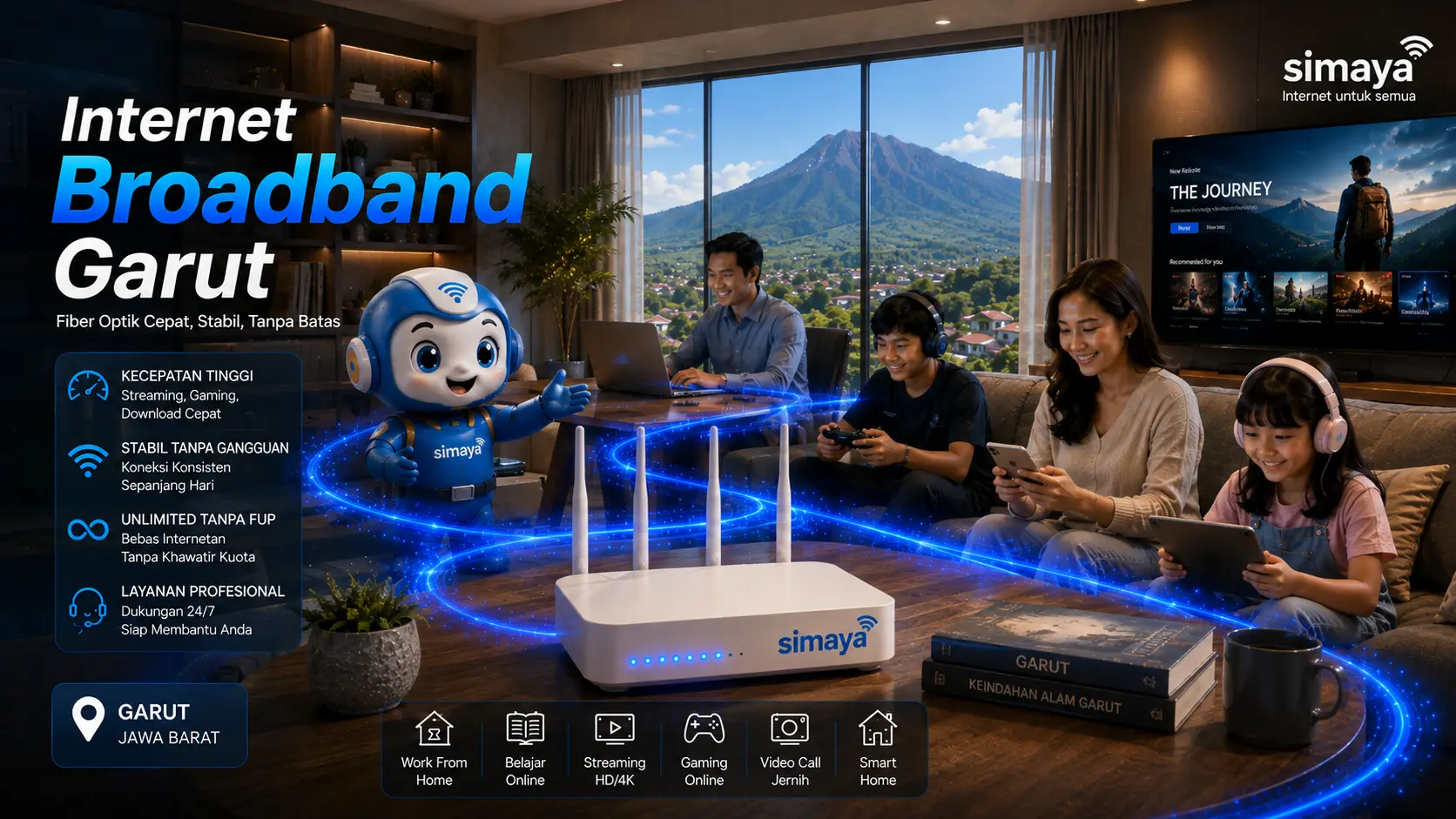 Router broadband Simaya memberikan koneksi internet cepat dan stabil di rumah Garut.