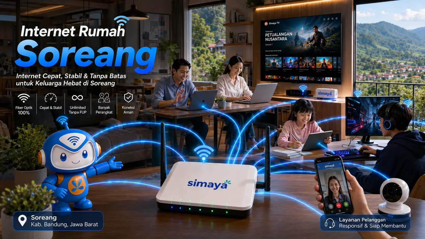 Router Simaya menghadirkan internet rumah cepat dan stabil di Soreang.