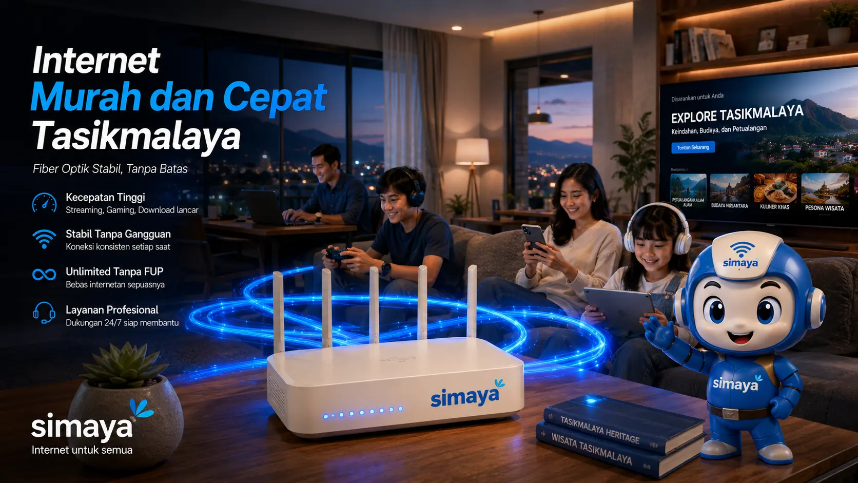 Router WiFi Simaya menghadirkan internet murah dan cepat di Tasikmalaya.