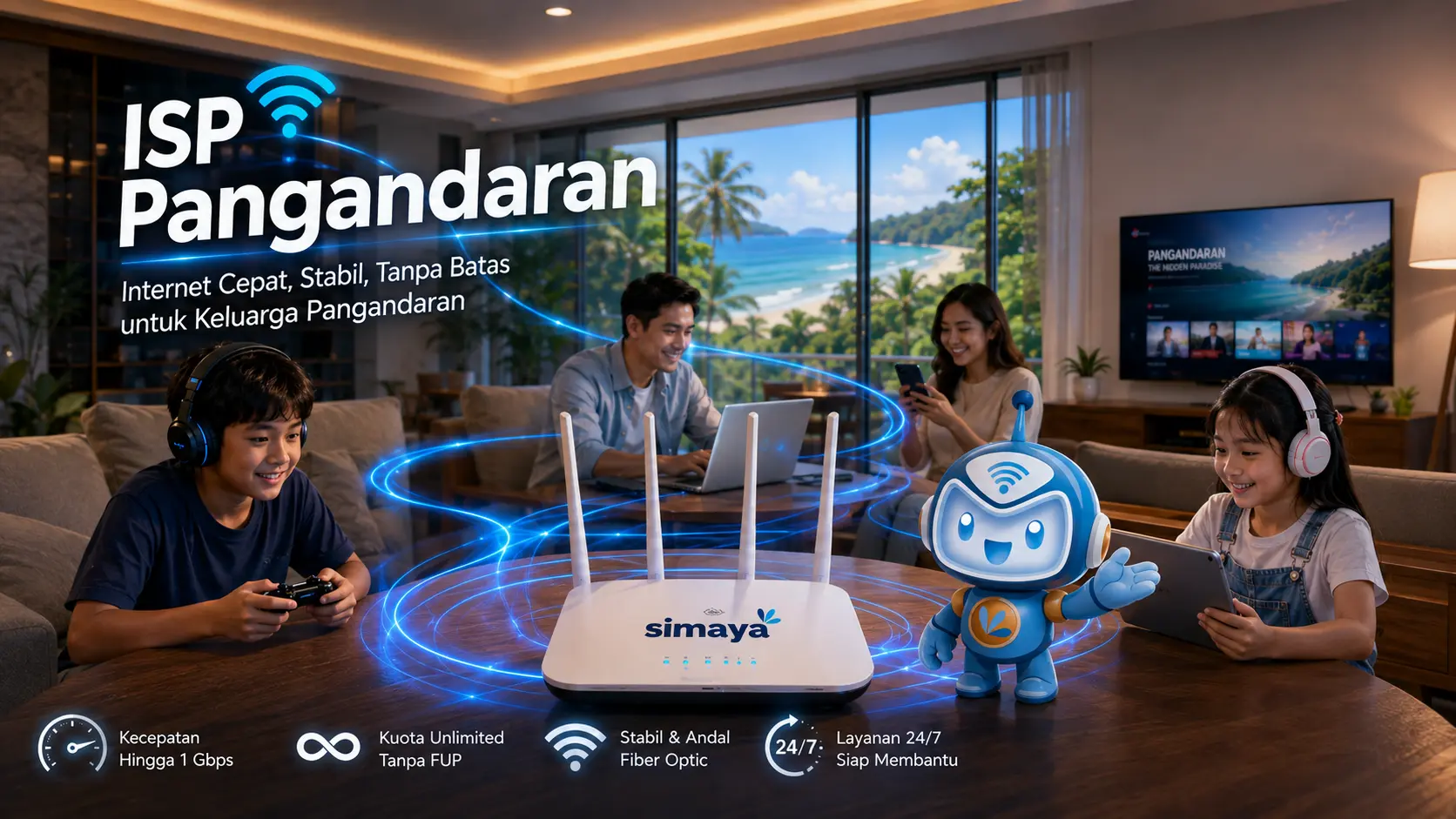 Router WiFi Simaya menghadirkan internet cepat di Pangandaran.