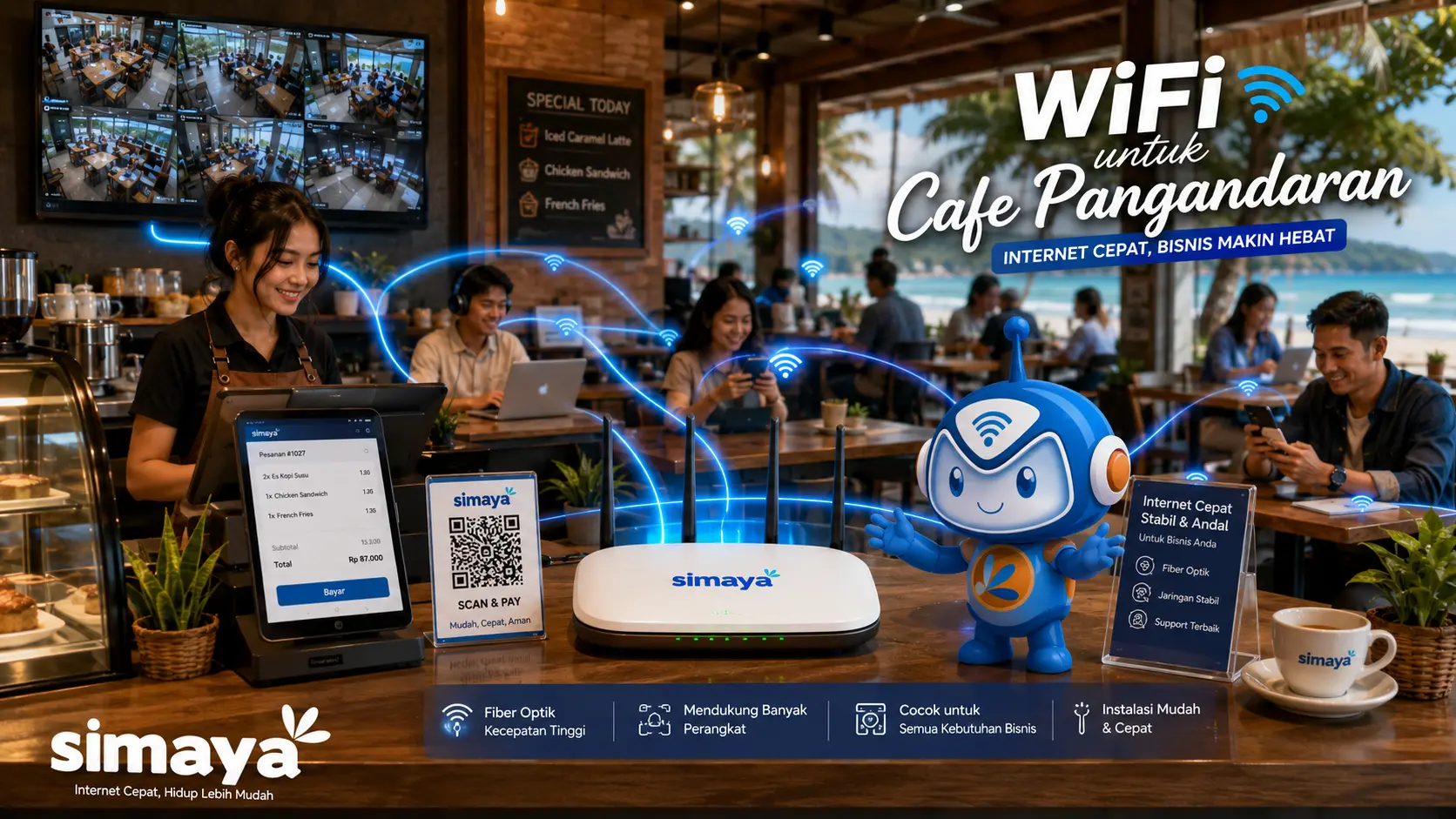 Router Simaya menghadirkan WiFi cepat dan stabil untuk cafe di Pangandaran.