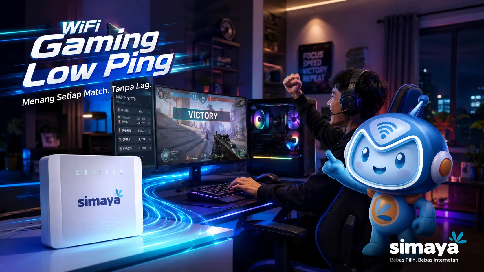 WiFi gaming low ping Simaya untuk pengalaman bermain game online yang lebih responsif.