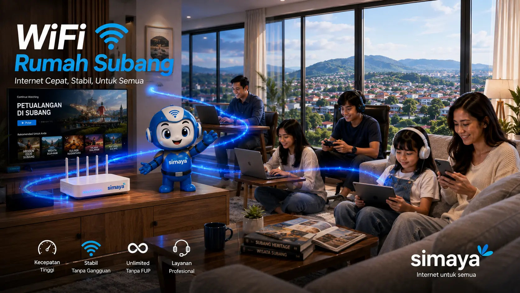 WiFi rumah Subang Simaya dengan keluarga menggunakan internet fiber optic