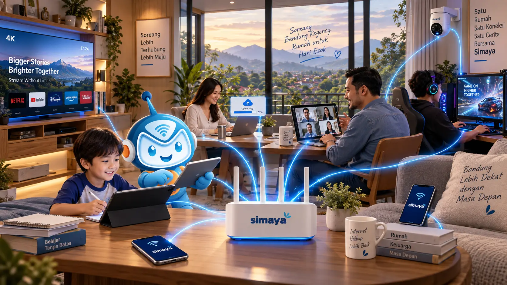 Internet Simaya mendukung kerja, belajar, streaming, gaming, dan smart home di Soreang.