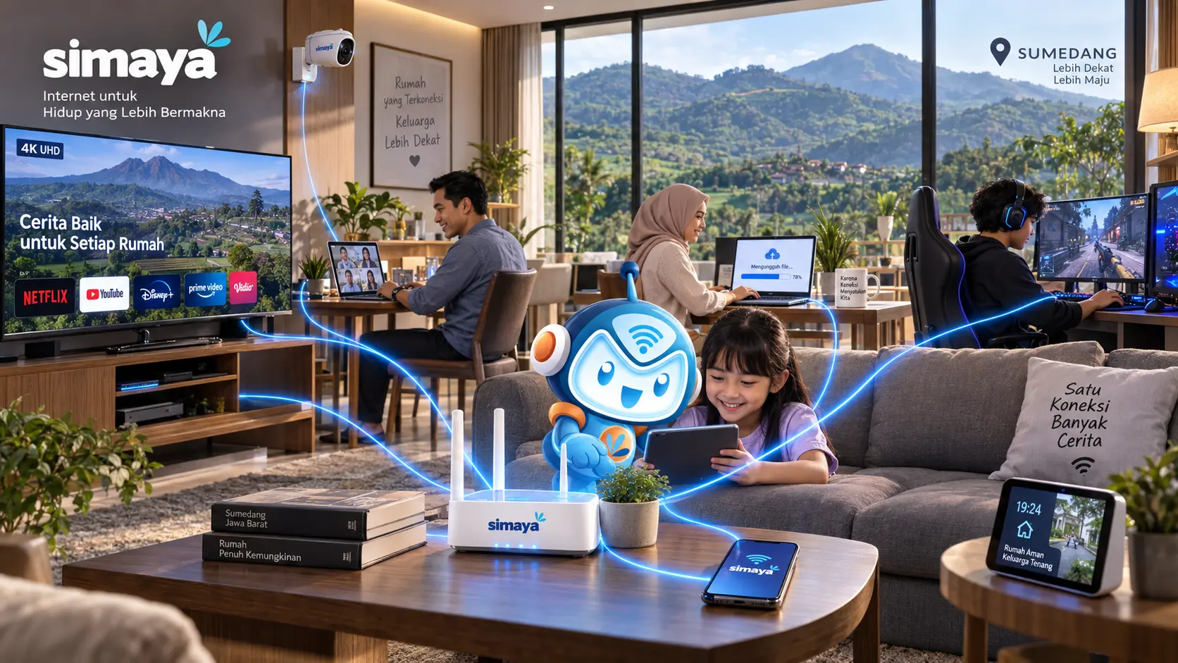 Internet Simaya mendukung streaming, gaming, belajar, dan kerja online di Sumedang.