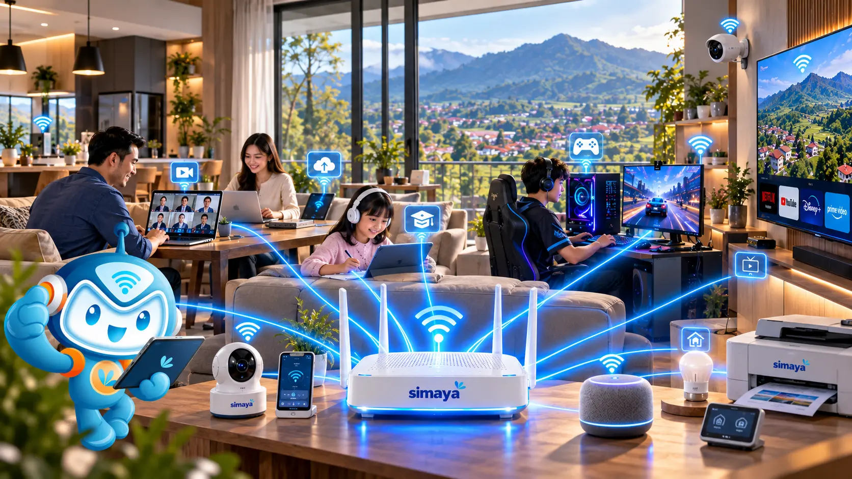 Internet broadband Simaya menghubungkan banyak perangkat di rumah Sumedang.