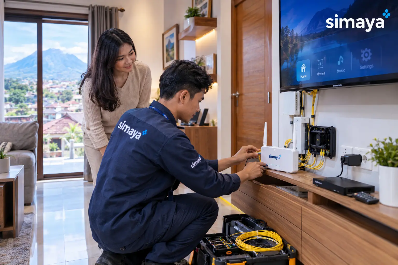 Instalasi fiber optic Simaya di Garut