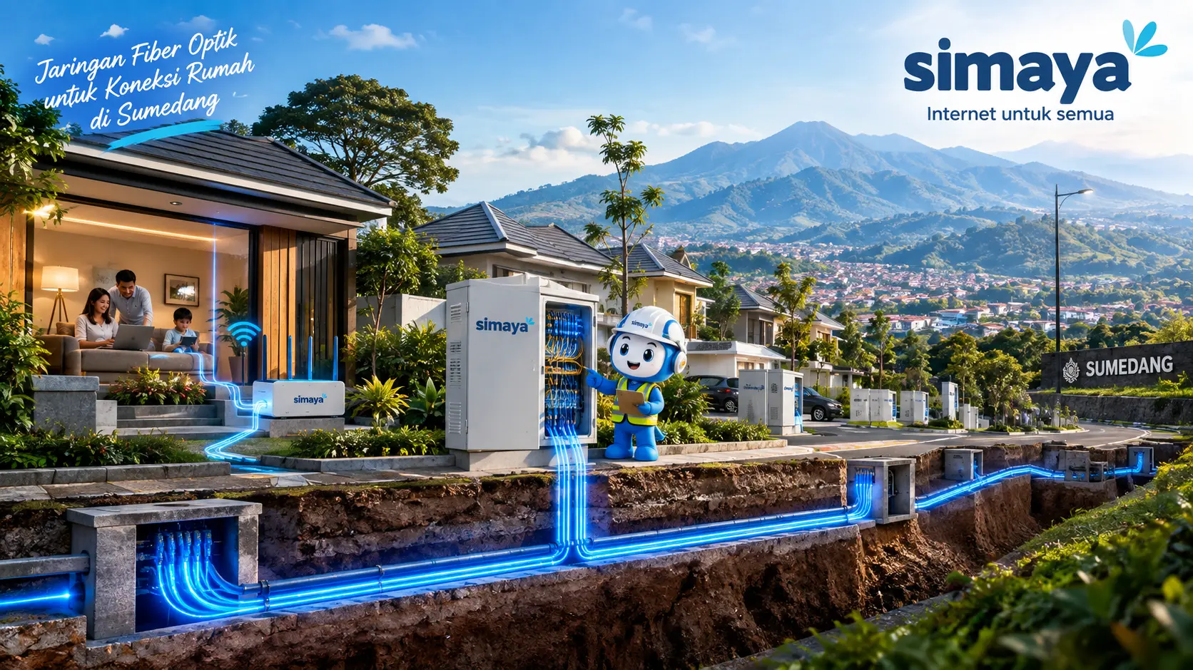 Jaringan fiber optik Simaya untuk internet rumah di Sumedang