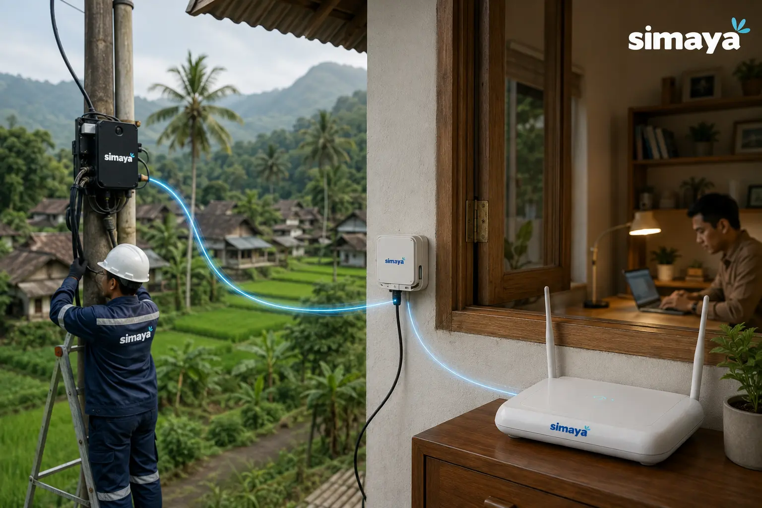 Jaringan fiber optic Simaya untuk WiFi Salawu