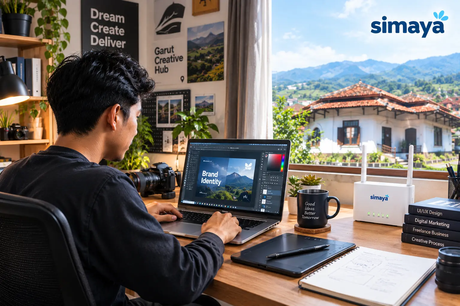 Freelancer Garut bekerja dari rumah menggunakan internet