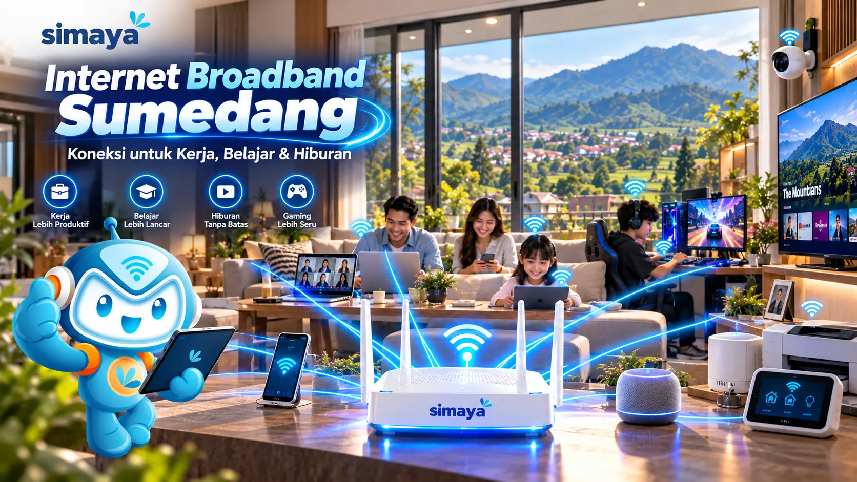 Router Simaya untuk layanan internet broadband fiber optik di Sumedang.
