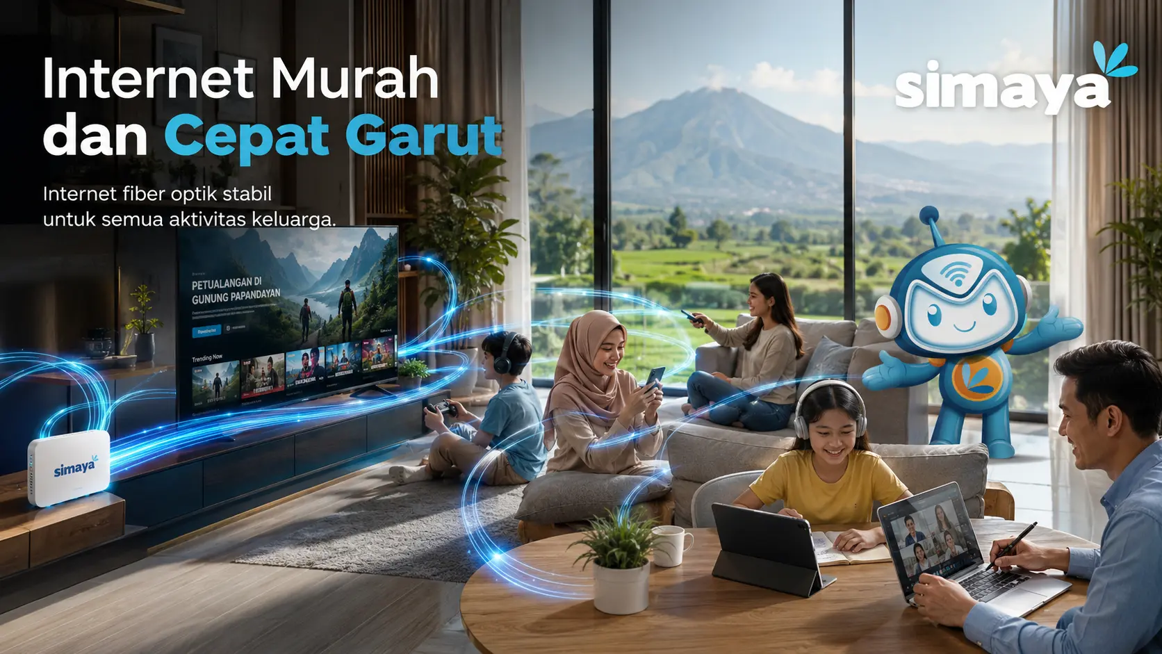 Internet murah dan cepat Garut menggunakan jaringan fiber optik Simaya.
