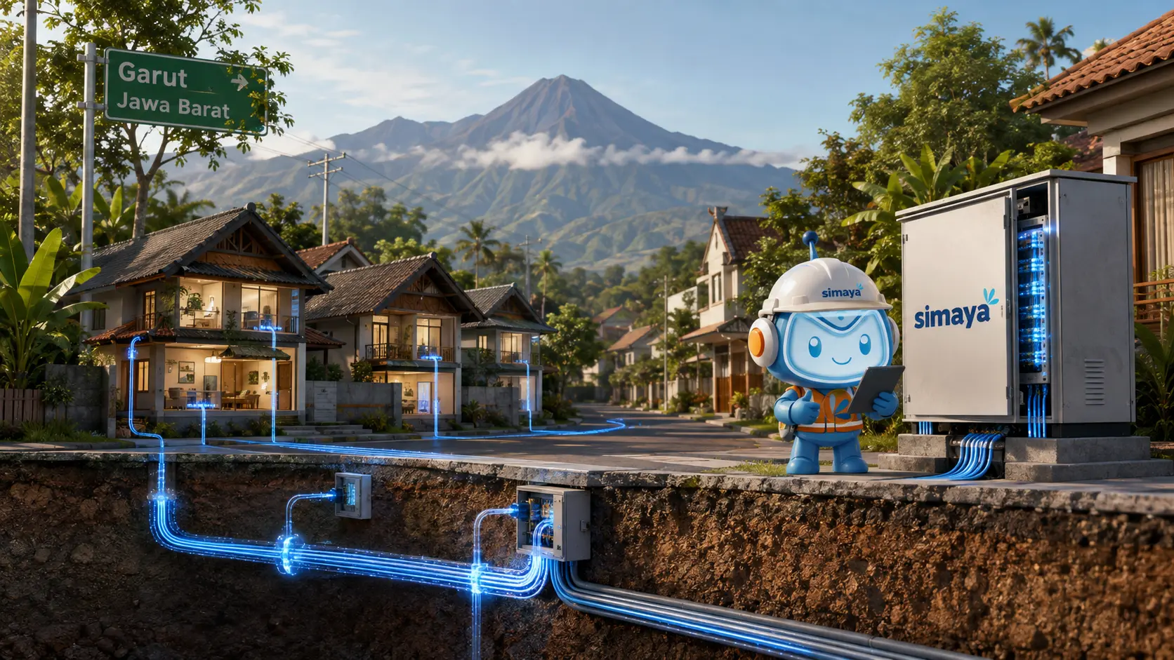 Jaringan fiber optik Simaya untuk internet rumah cepat di Garut.