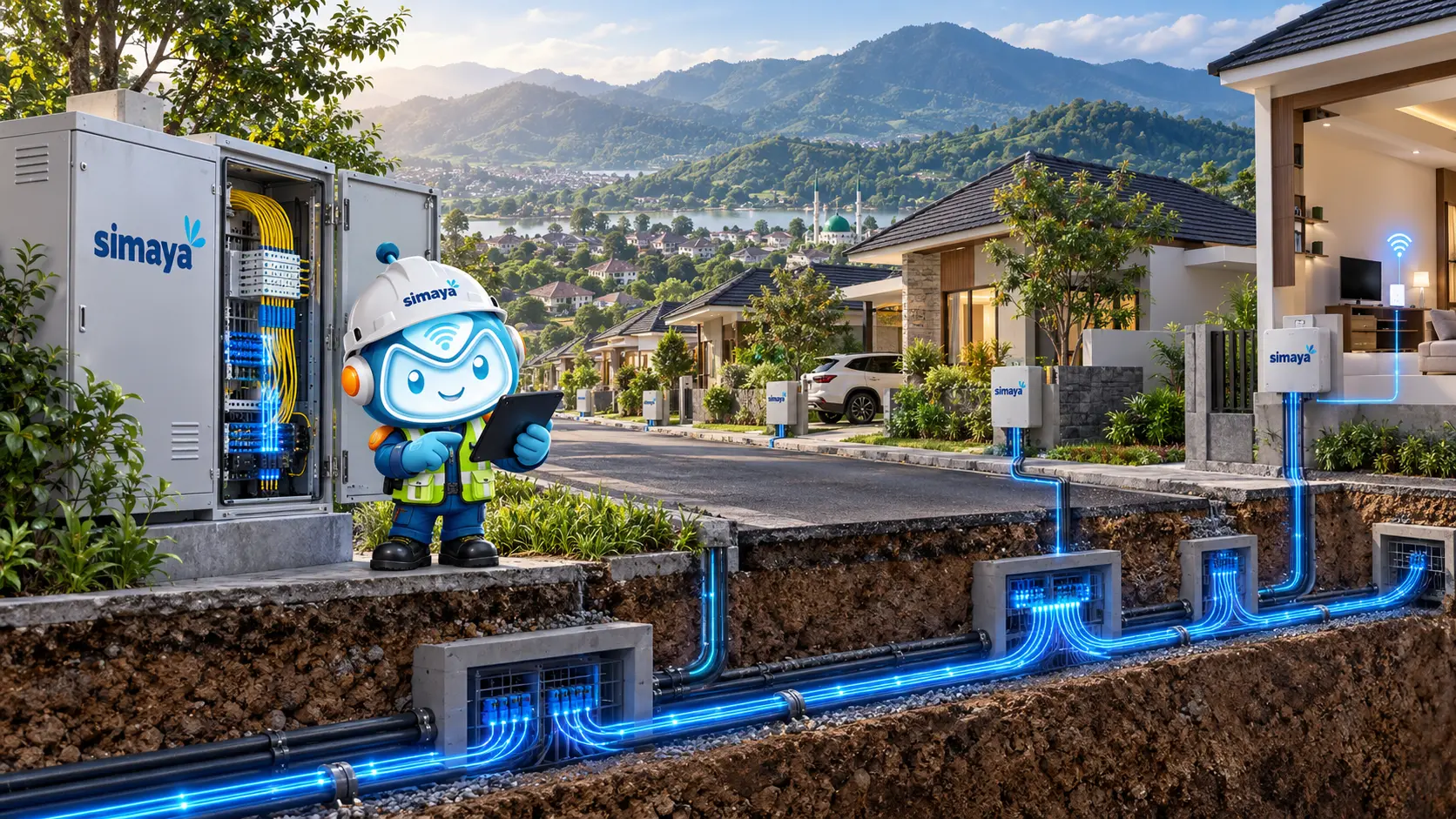 Jaringan fiber optik Simaya sebagai provider internet di Soreang.