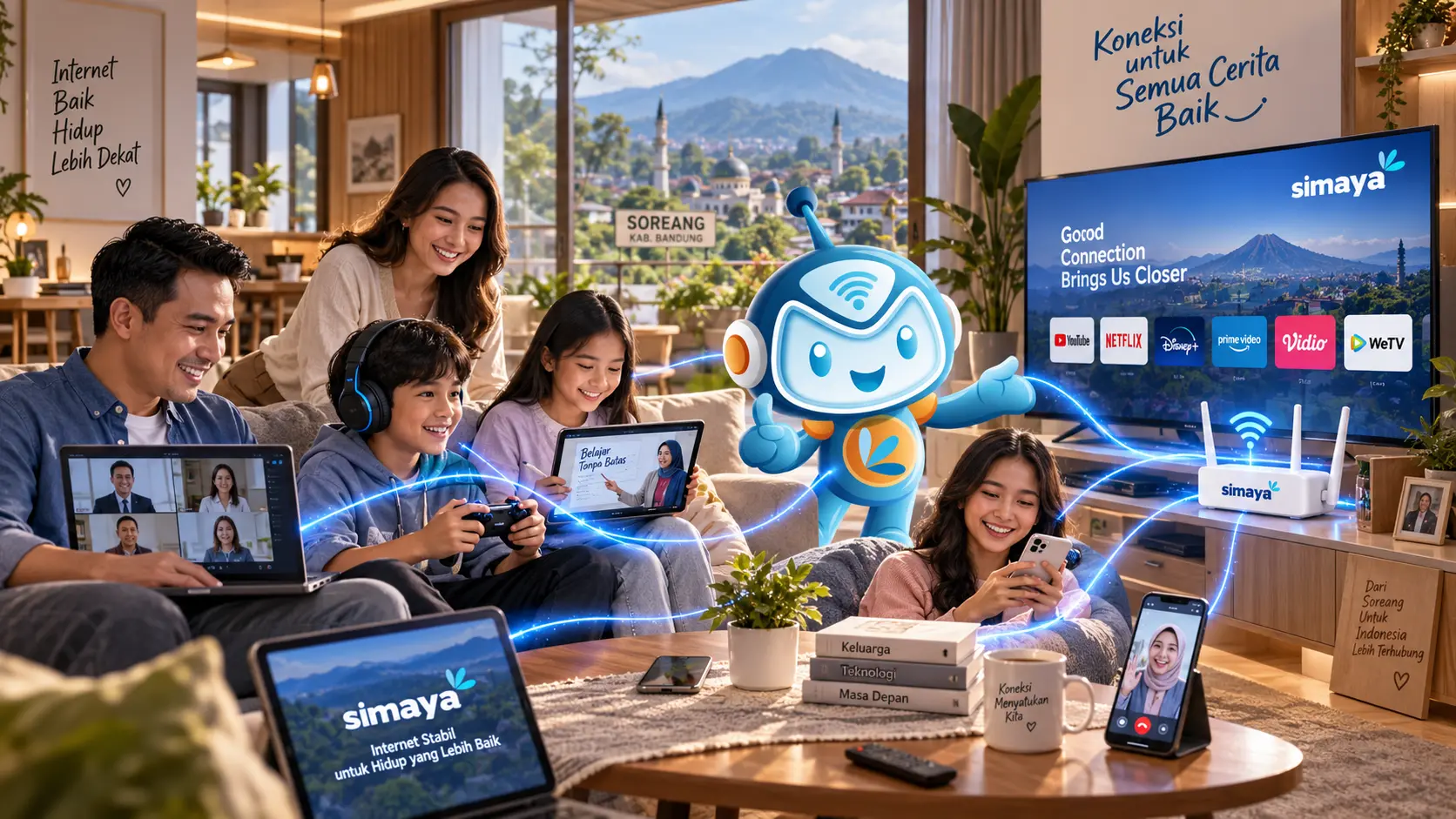 Keluarga memilih provider internet untuk berbagai kebutuhan digital di Soreang.