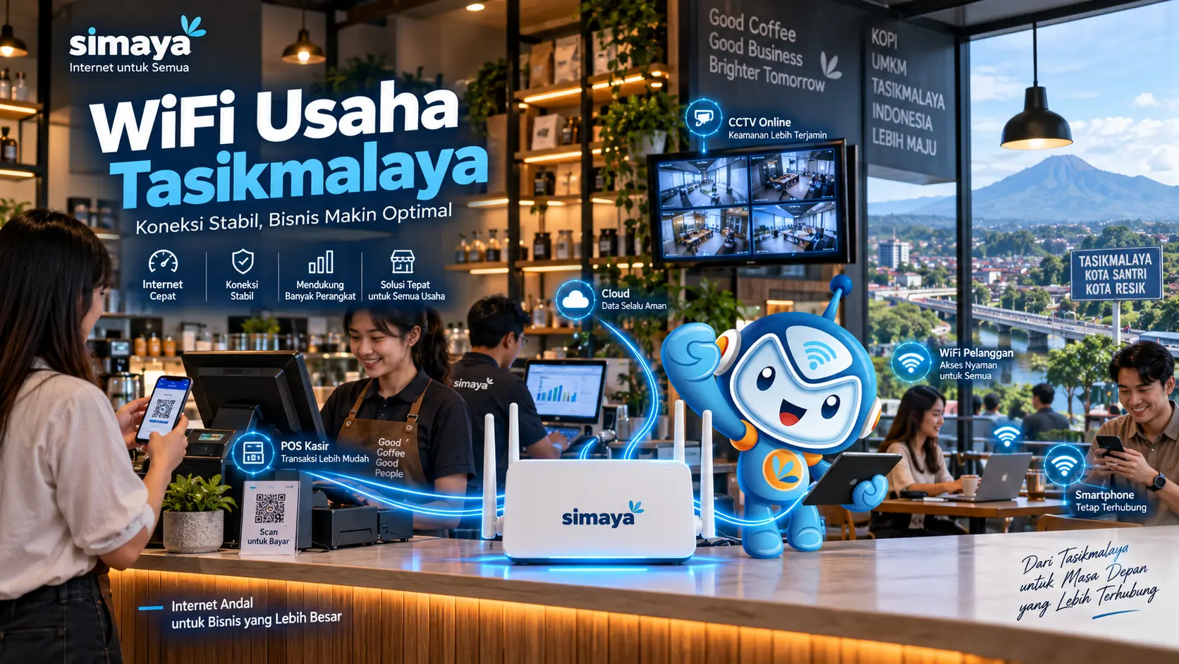 Router Simaya untuk WiFi usaha cepat dan stabil di Tasikmalaya.