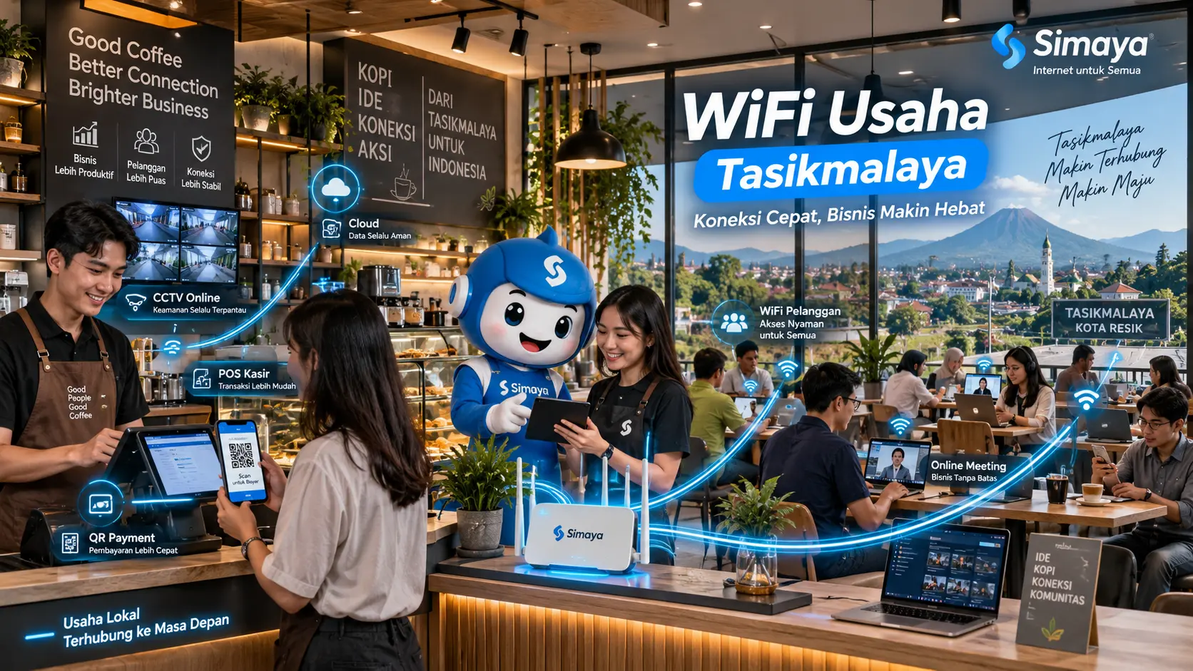 WiFi Simaya mendukung pelanggan dan operasional cafe serta bisnis di Tasikmalaya.