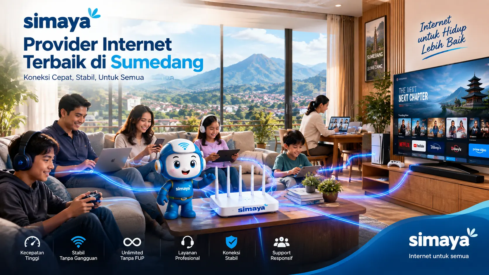 WiFi Simaya dengan internet fiber optik cepat dan stabil di Sumedang