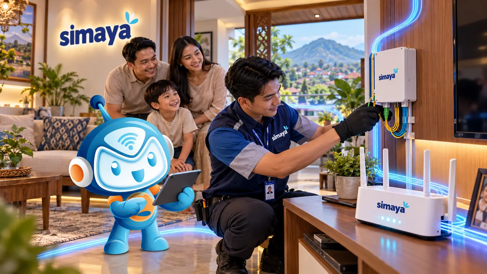 Teknisi Simaya memasang internet fiber optik di rumah Sumedang