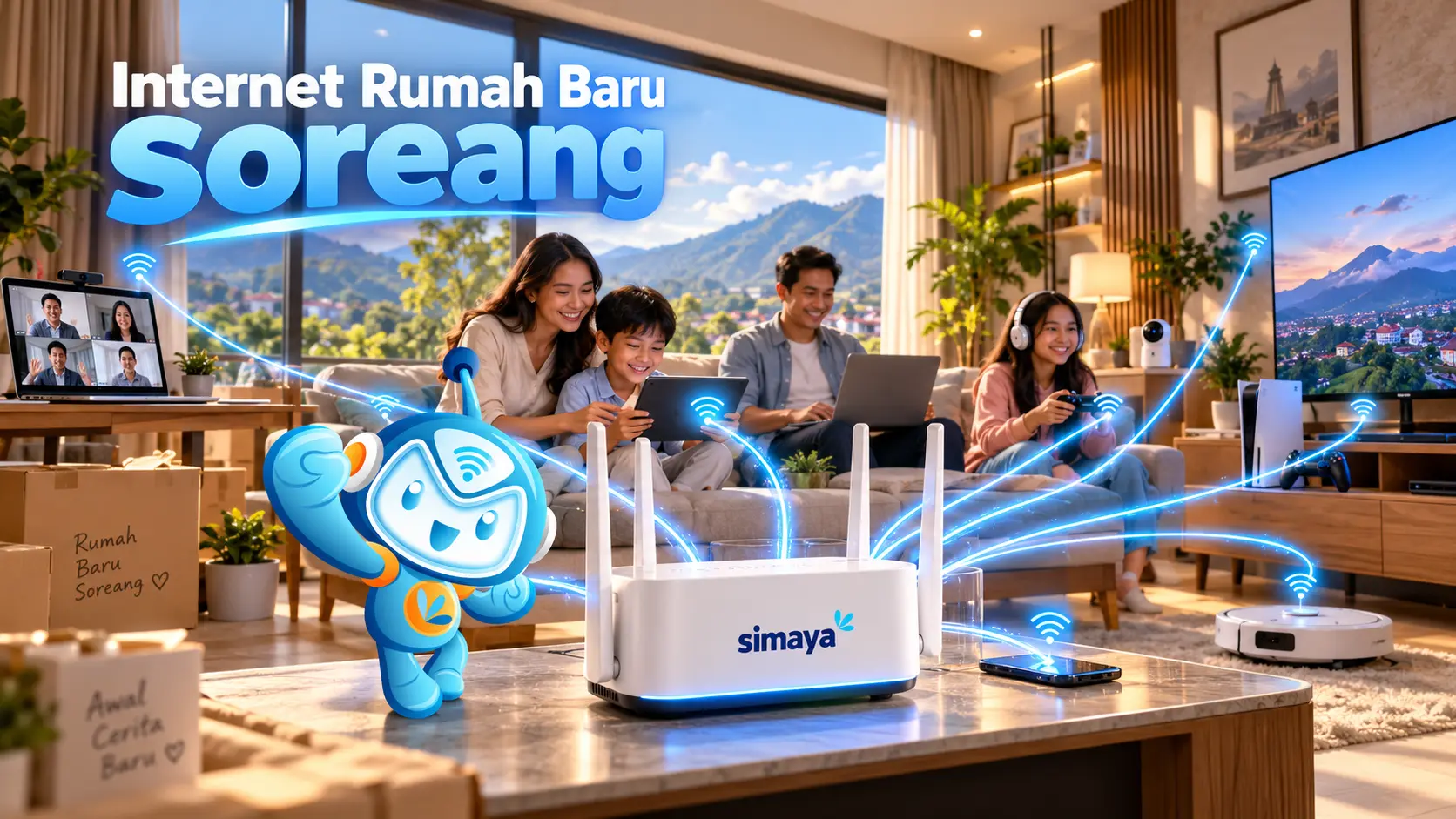 Simaya menghadirkan internet fiber optik untuk rumah baru di Soreang